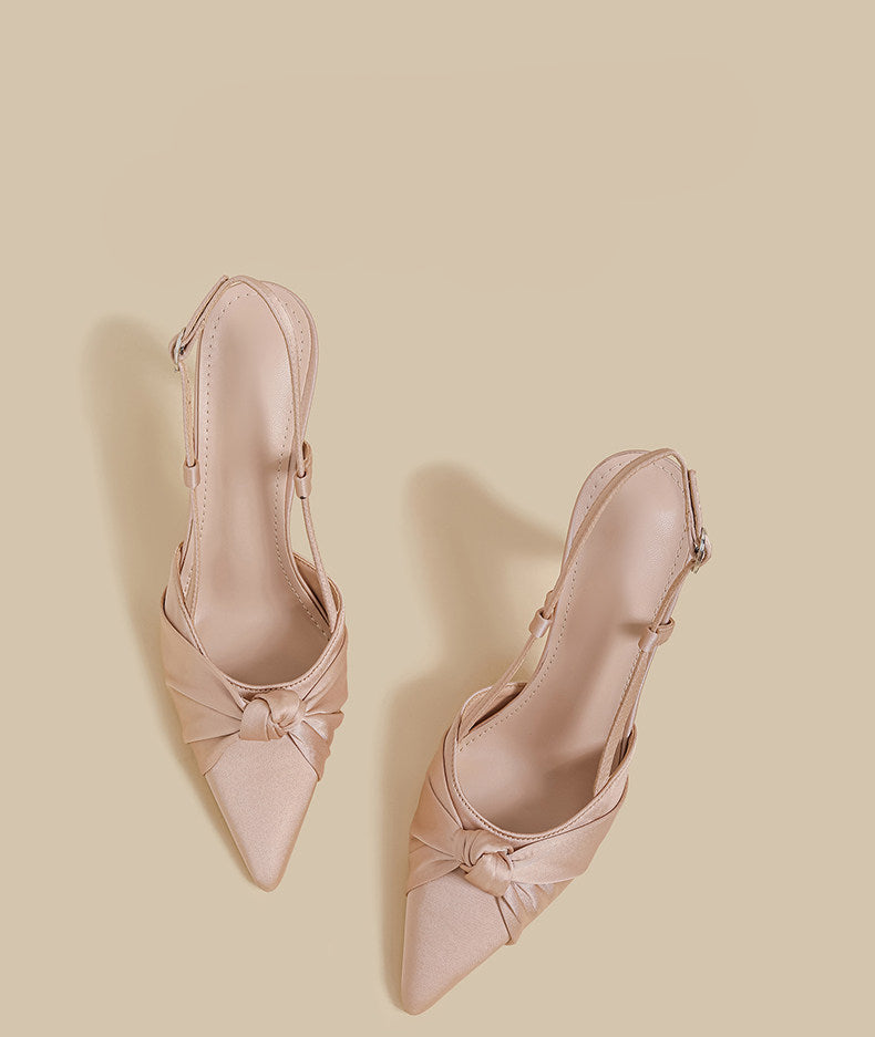 Bow Satin Slingback Heels