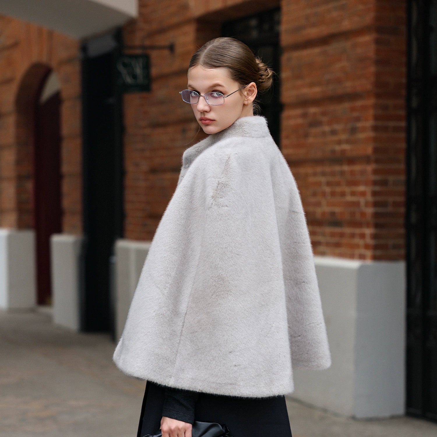 Light Gray Faux-Mink Cape