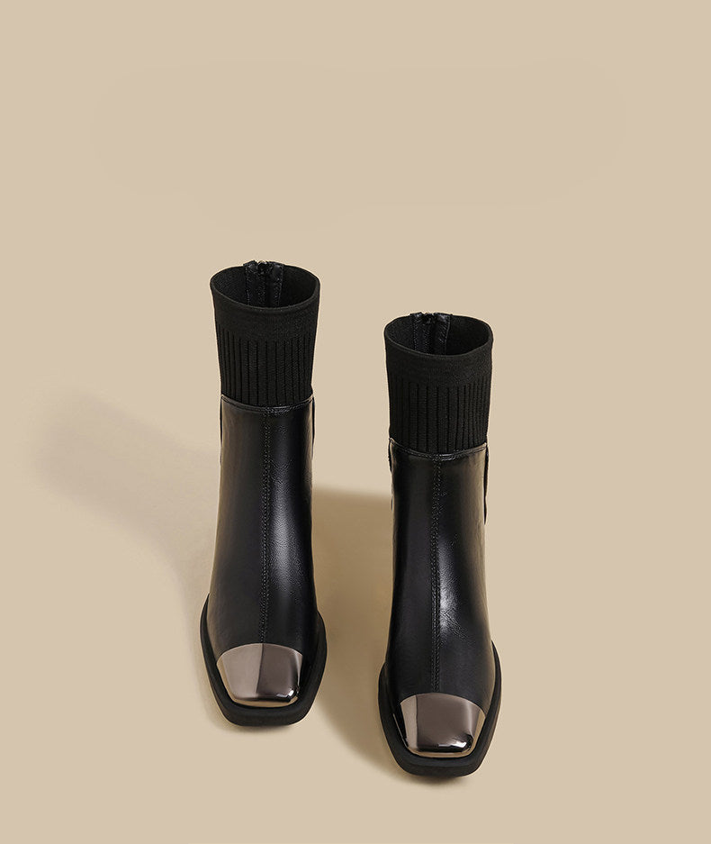 Chunk-Heel Knit Ankle Boots