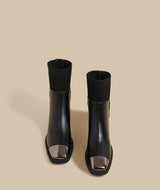 Chunk-Heel Knit Ankle Boots
