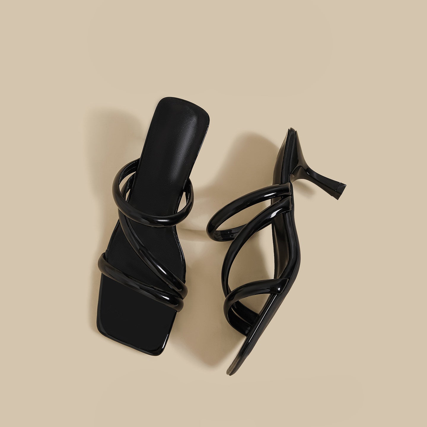 Wrap Strap Heel Sandals (Black)
