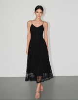 Lace Embroidered Slip Dress - Black
