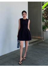 Structured Flare Mini Dress - Black