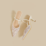 Embroidered Lace Slingback Heels