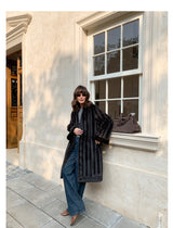 V-Neck Pullup Sleeve Fur Coat - Charcoal