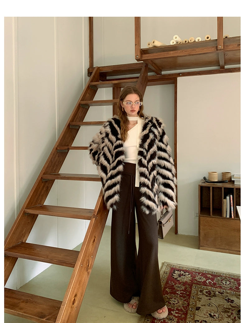 Two-Tone Faux Fur Coat