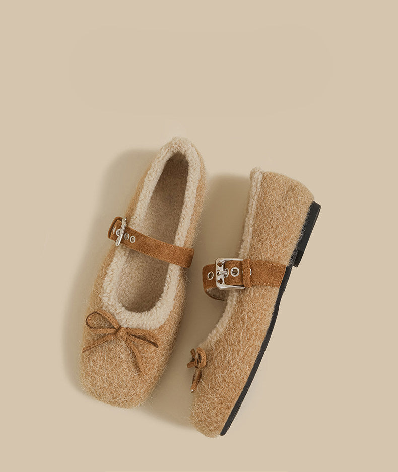 Faux-Fur Mary Jane Flats