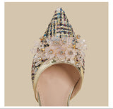 Floral Tweed Pointed Slingback Heels