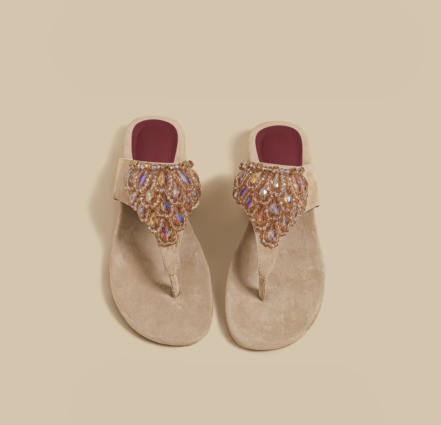 Embellished Thong Flat (Beige)