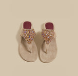 Embellished Thong Flat (Beige)