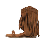Fringe Stud Microfiber Leather Sandal