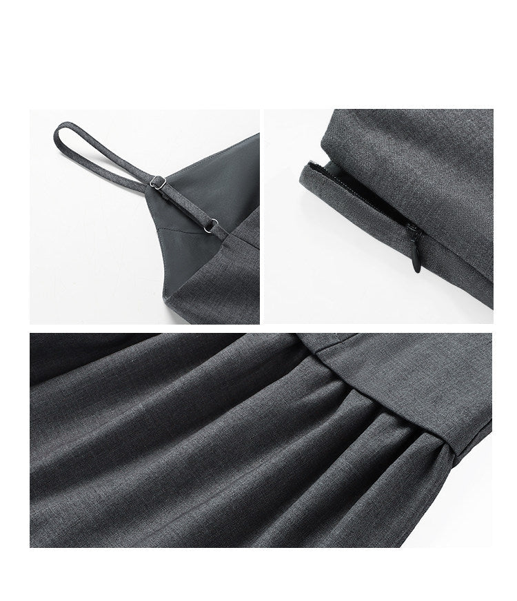 Peated V-neck Camisole Dress - Grey