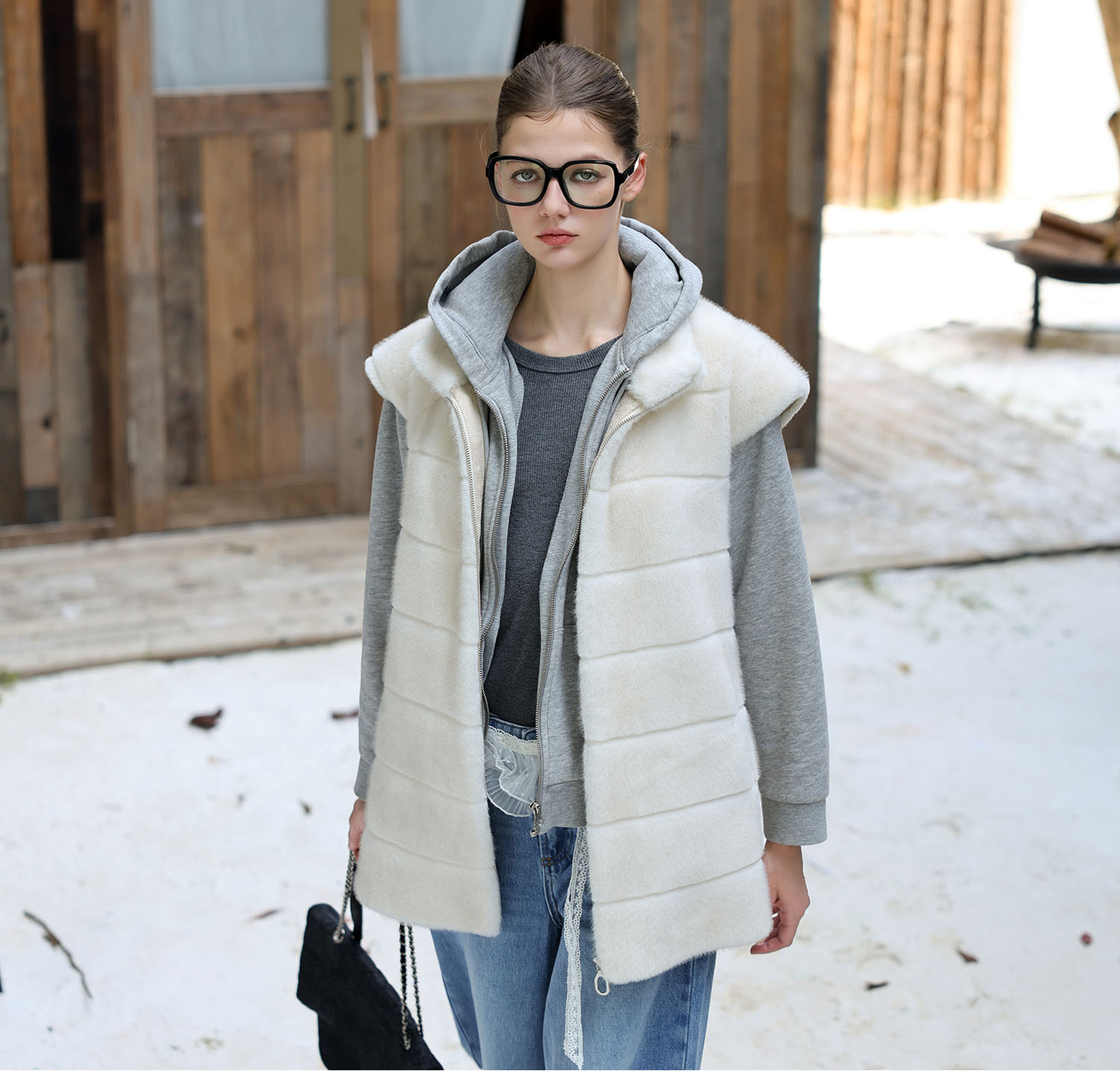 Cream Fur Stand Collar Vest