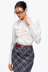 Satin Cutout Shoulder Pads Shirt