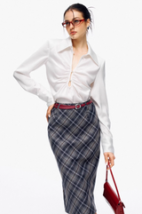 Satin Cutout Shoulder Pads Shirt