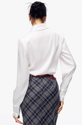 Satin Cutout Shoulder Pads Shirt