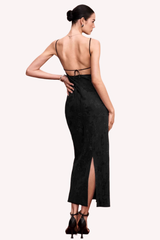 Mabel Black Jacquard Slip Dress