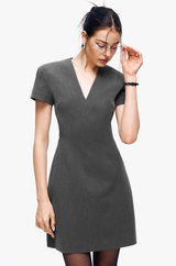 Grey V-Neck Suit Dress