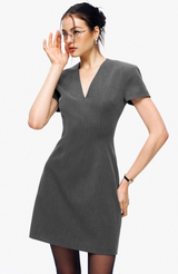 Grey V-Neck Suit Dress
