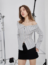 Off-Shoulder Stripe Shirt