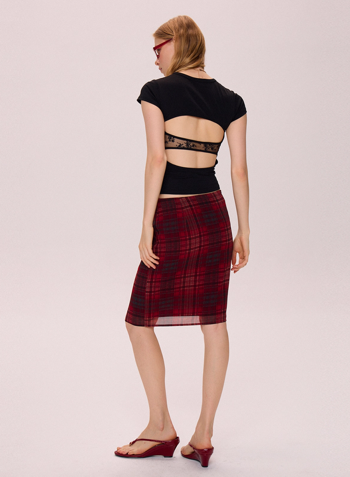 Red Plaid Midi Skirt