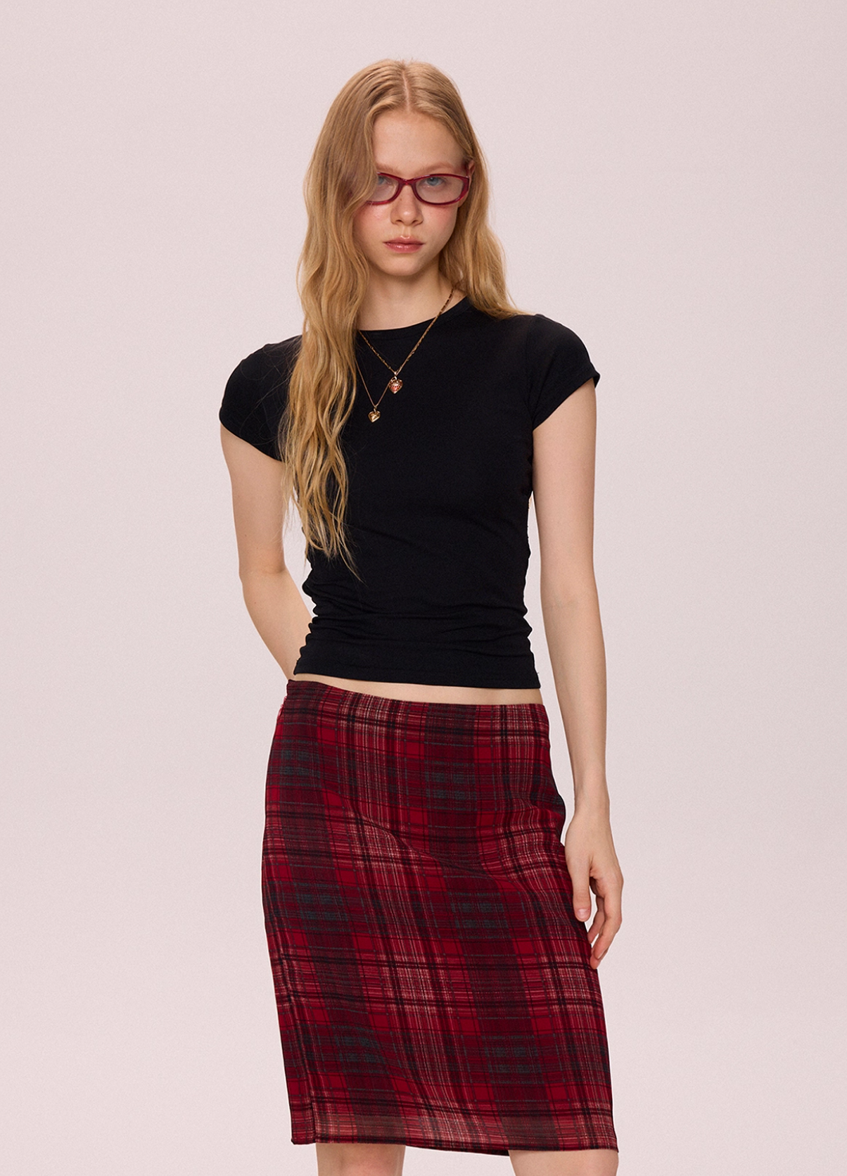 Red Plaid Midi Skirt