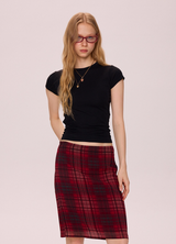 Red Plaid Midi Skirt