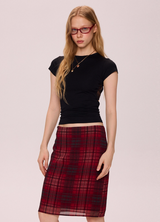 Red Plaid Midi Skirt