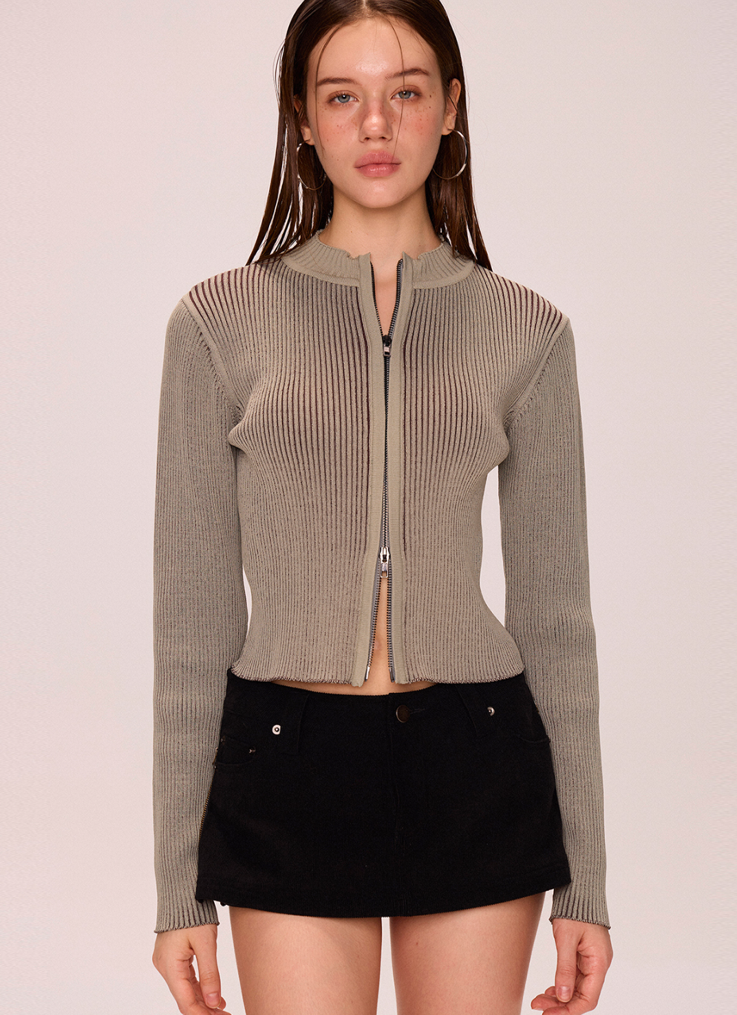 Zipper Woolen Top