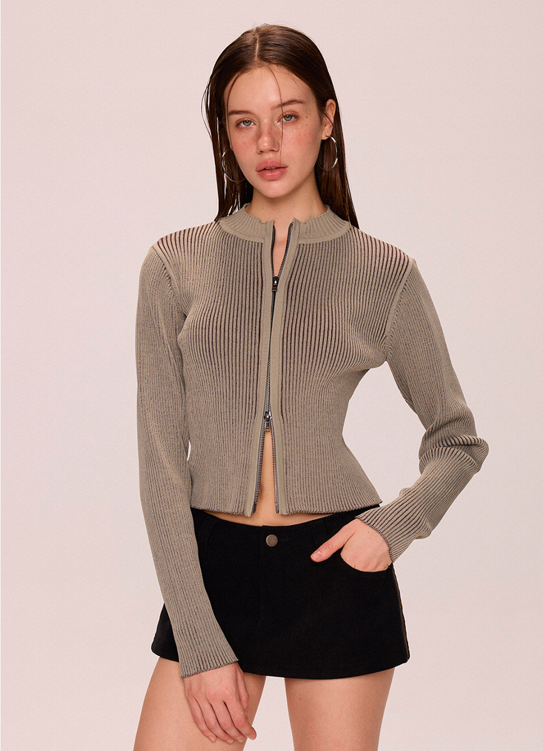Zipper Woolen Top