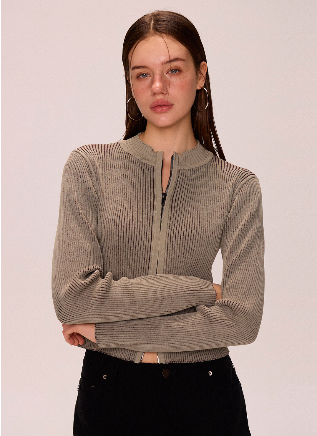 Zipper Woolen Top