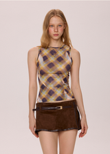 Plaid Mesh Top