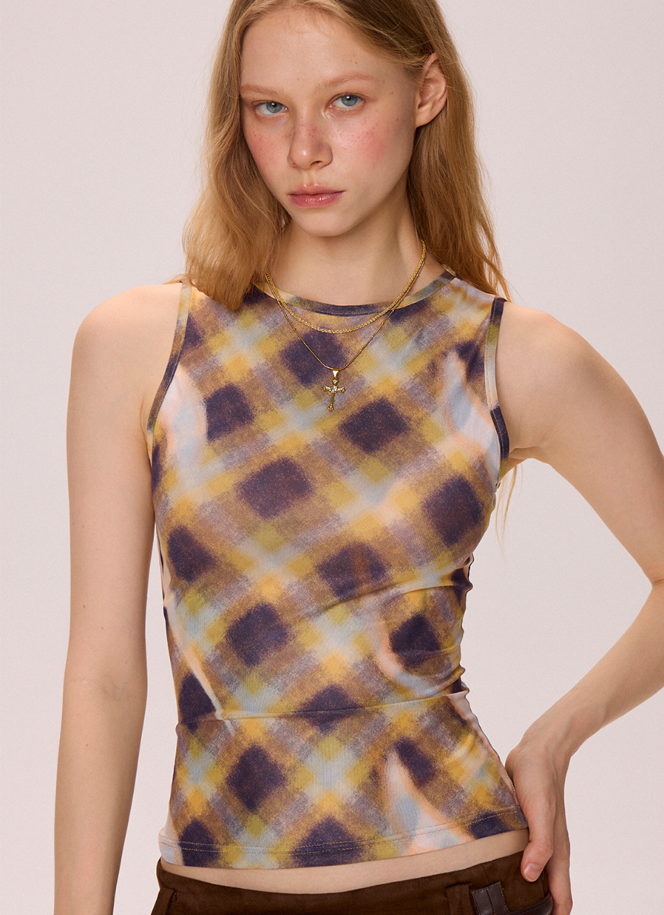 Plaid Mesh Top