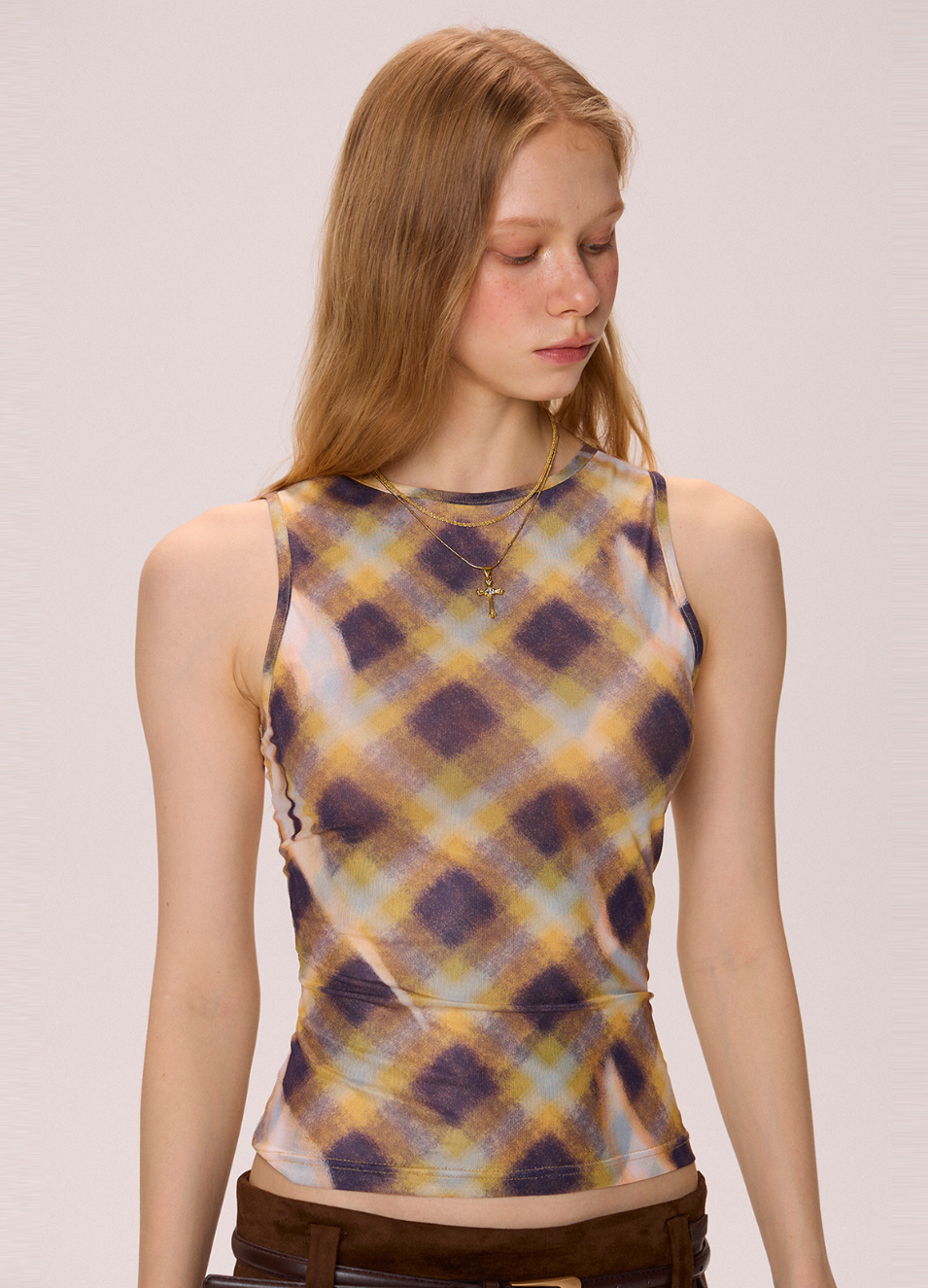Plaid Mesh Top