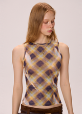 Plaid Mesh Top