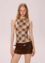 Plaid Mesh Top