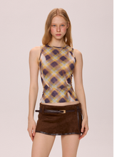 Plaid Mesh Top