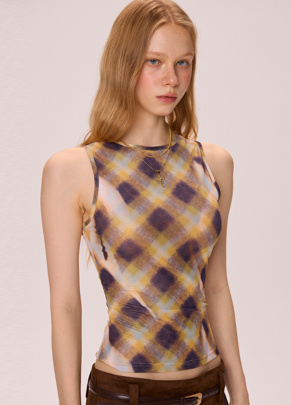 Plaid Mesh Top