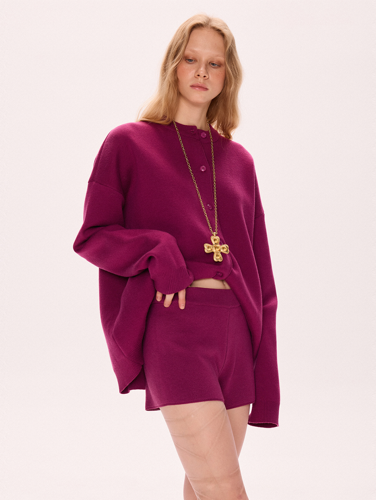 Plum Knit Cardigan Set