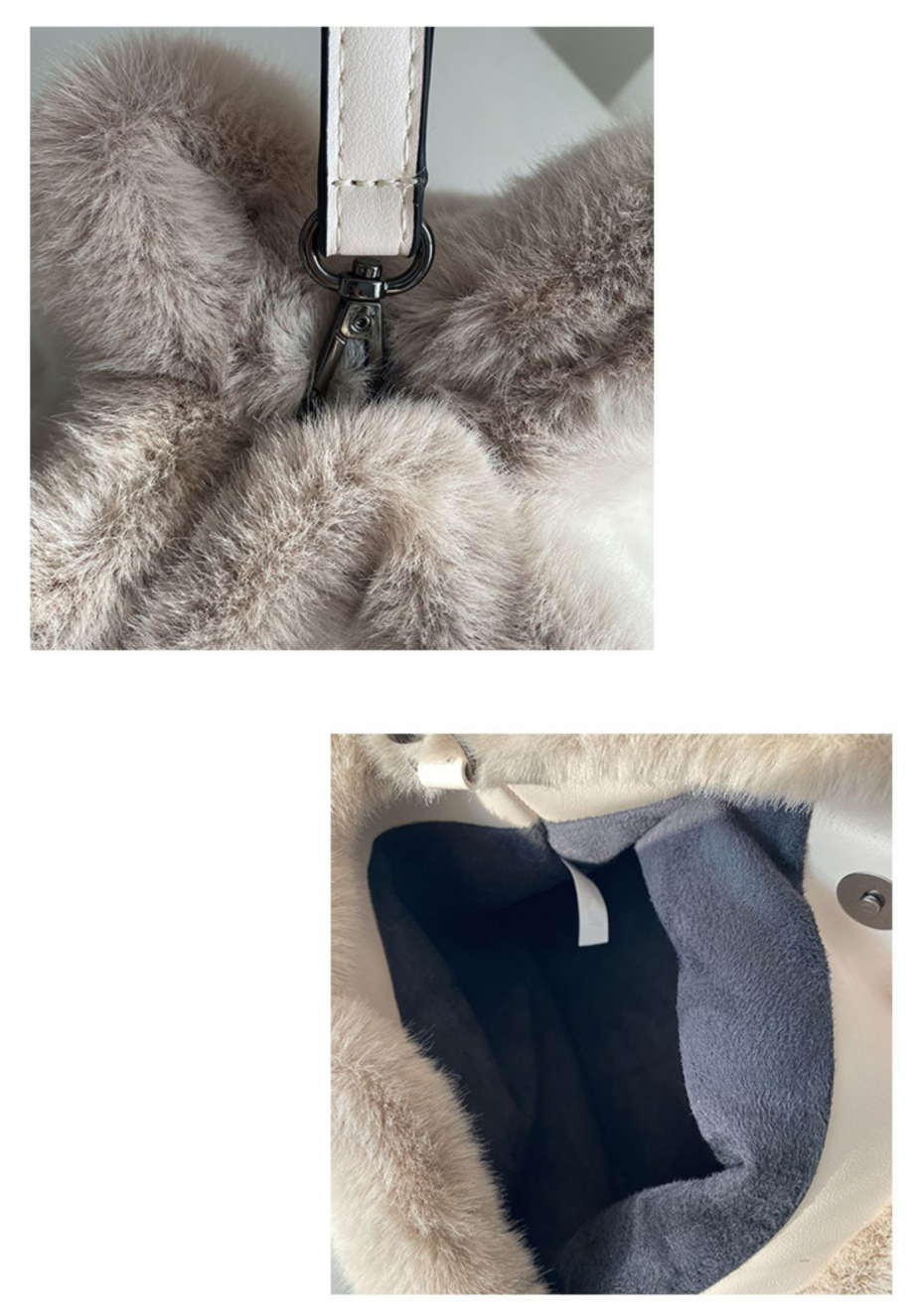Faux Rabbit Fur Bucket Bag
