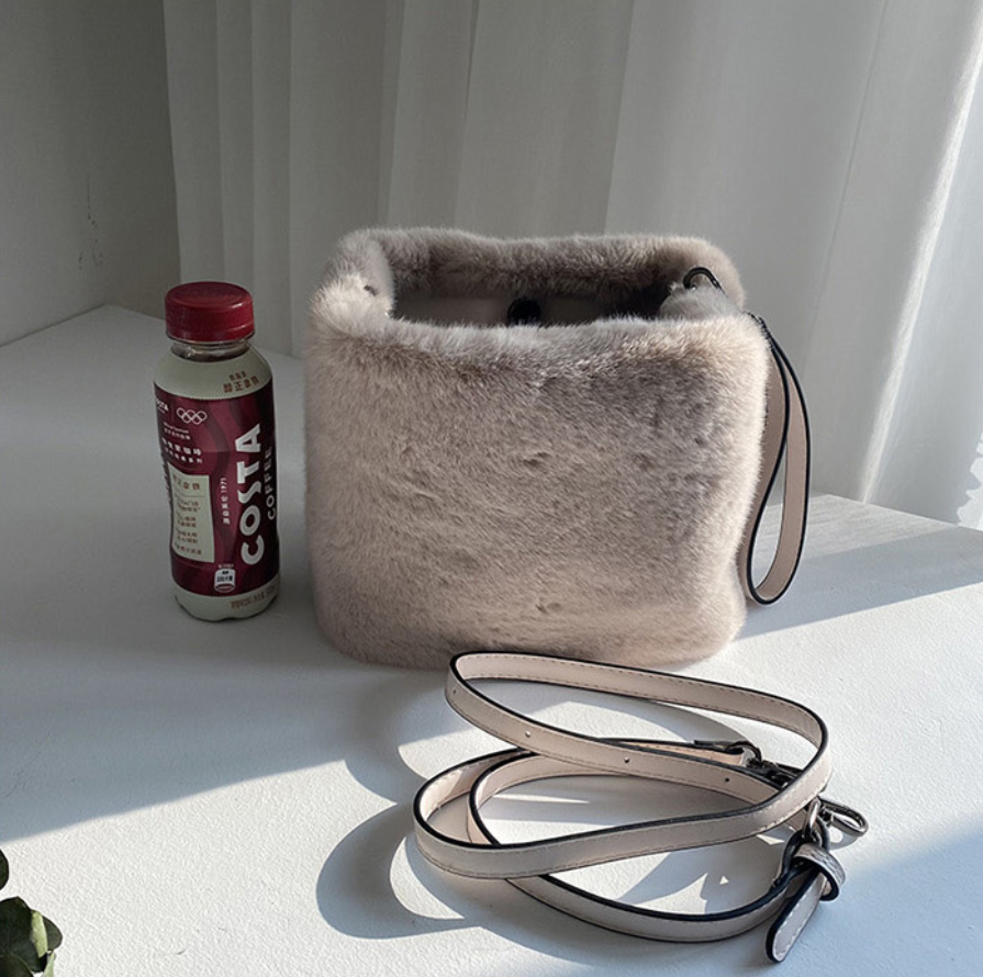 Faux Rabbit Fur Bucket Bag