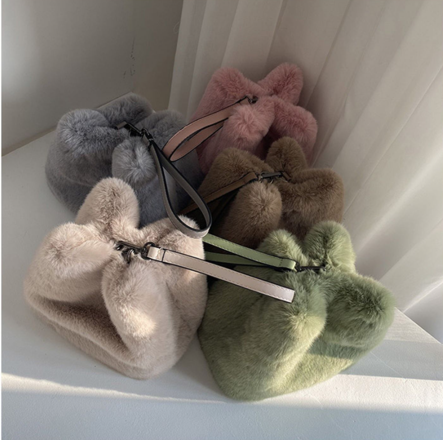 Faux Rabbit Fur Bucket Bag