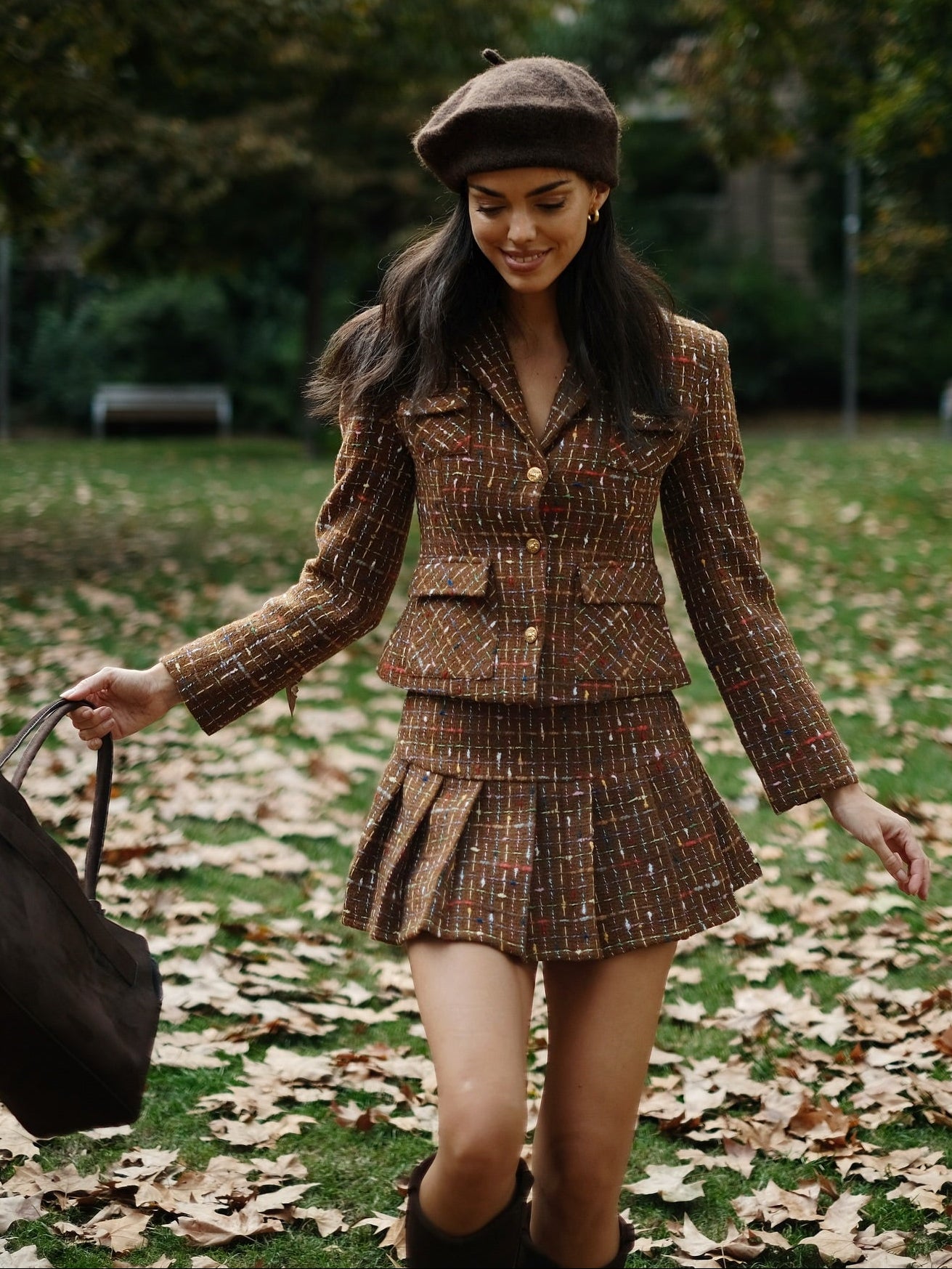 Plaid Tweed Jacket / Skirt